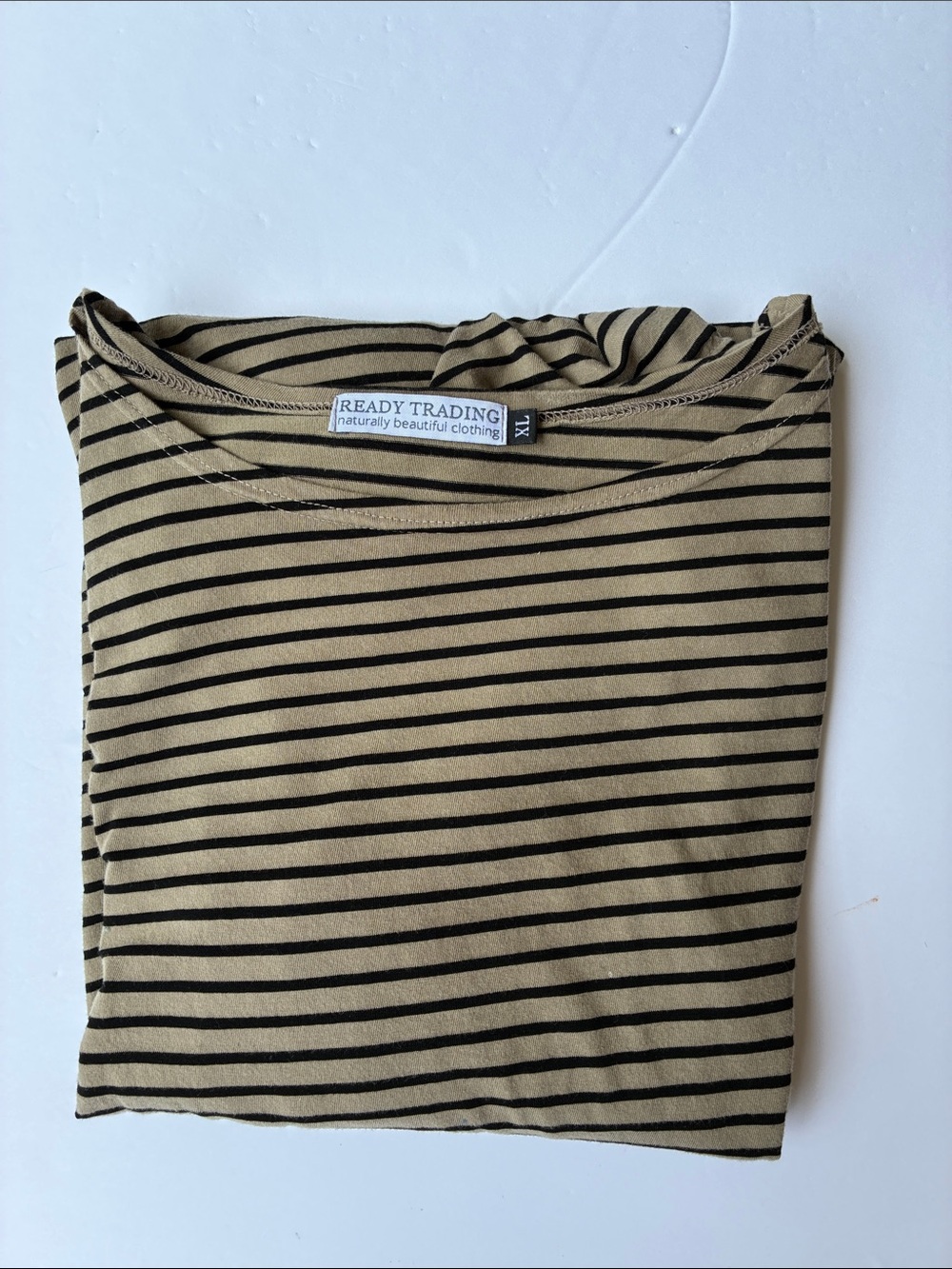 Women's Tan and Black Striped Long Sleeve Tee